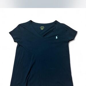 Polo by Ralph Lauren Women's Dark Blue V-Neck Tee